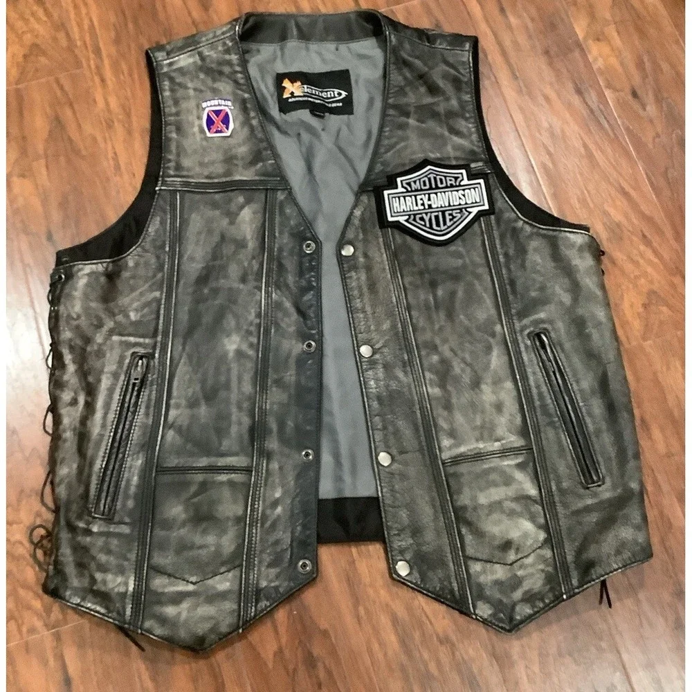Xelement Advanced Motorcycle Gear Leather Vest 2XL Adjustable Sides Pockets